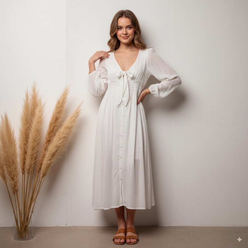 NWT Sancia Chantal Midi Dress in White